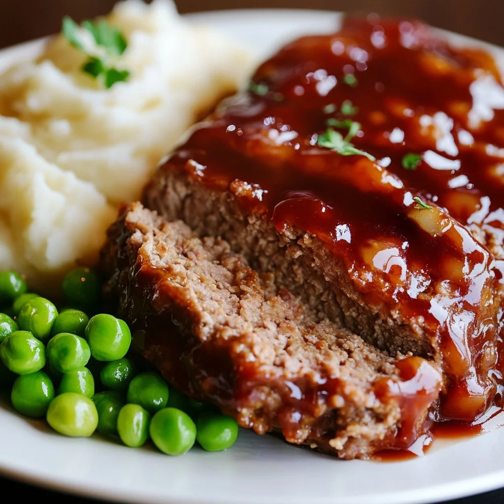 Gluten-free meatloaf served on a plate with garnish.