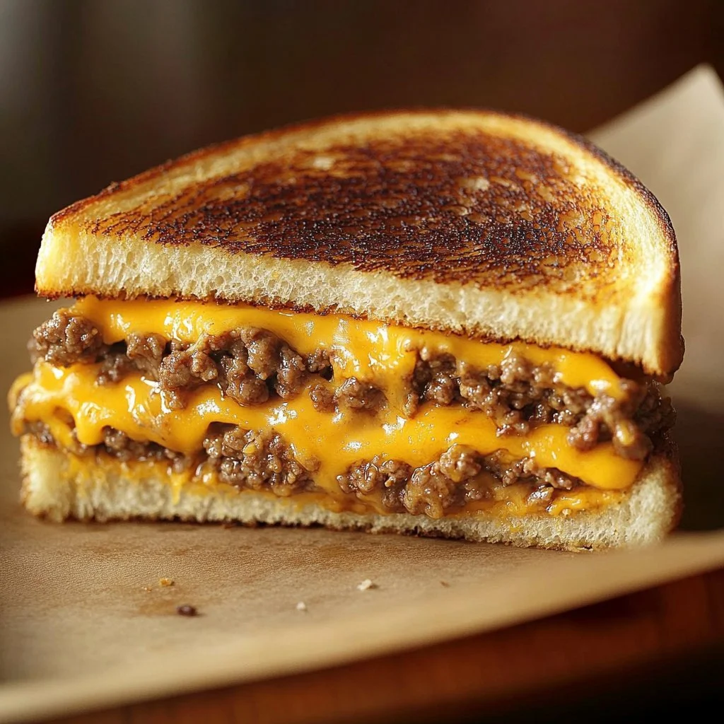 Delicious grilled cheese patty melts with melted cheese and beef patties
