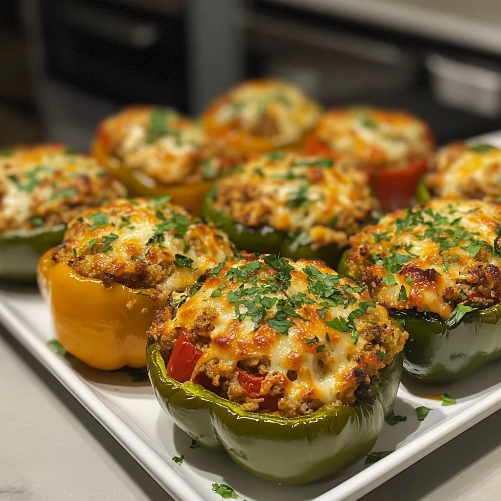 Keto Stuffed Bell Peppers filled with cheese, meat, and spices for a healthy meal