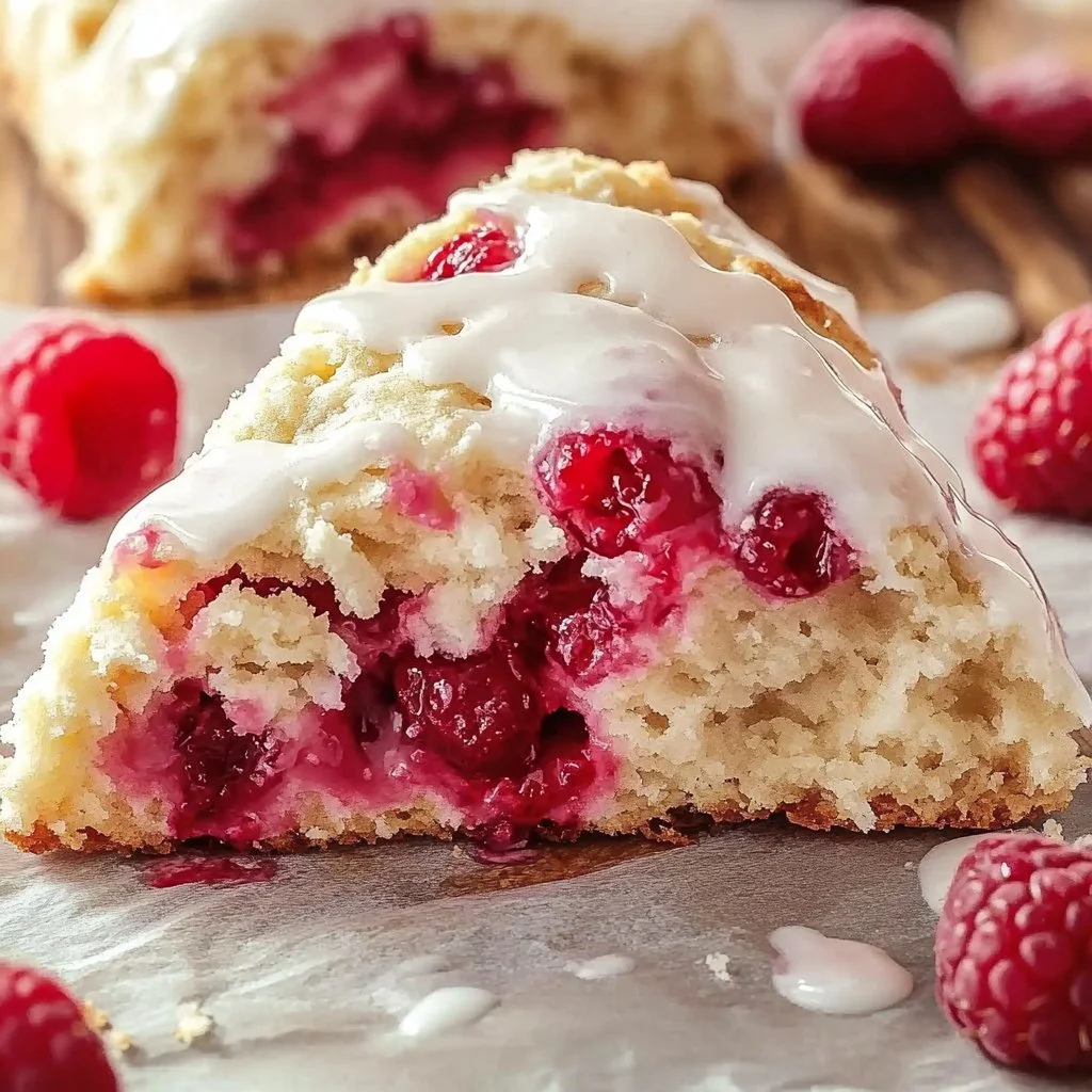 Delicious Lemon Raspberry Scones fresh from the oven, perfect for breakfast or tea.