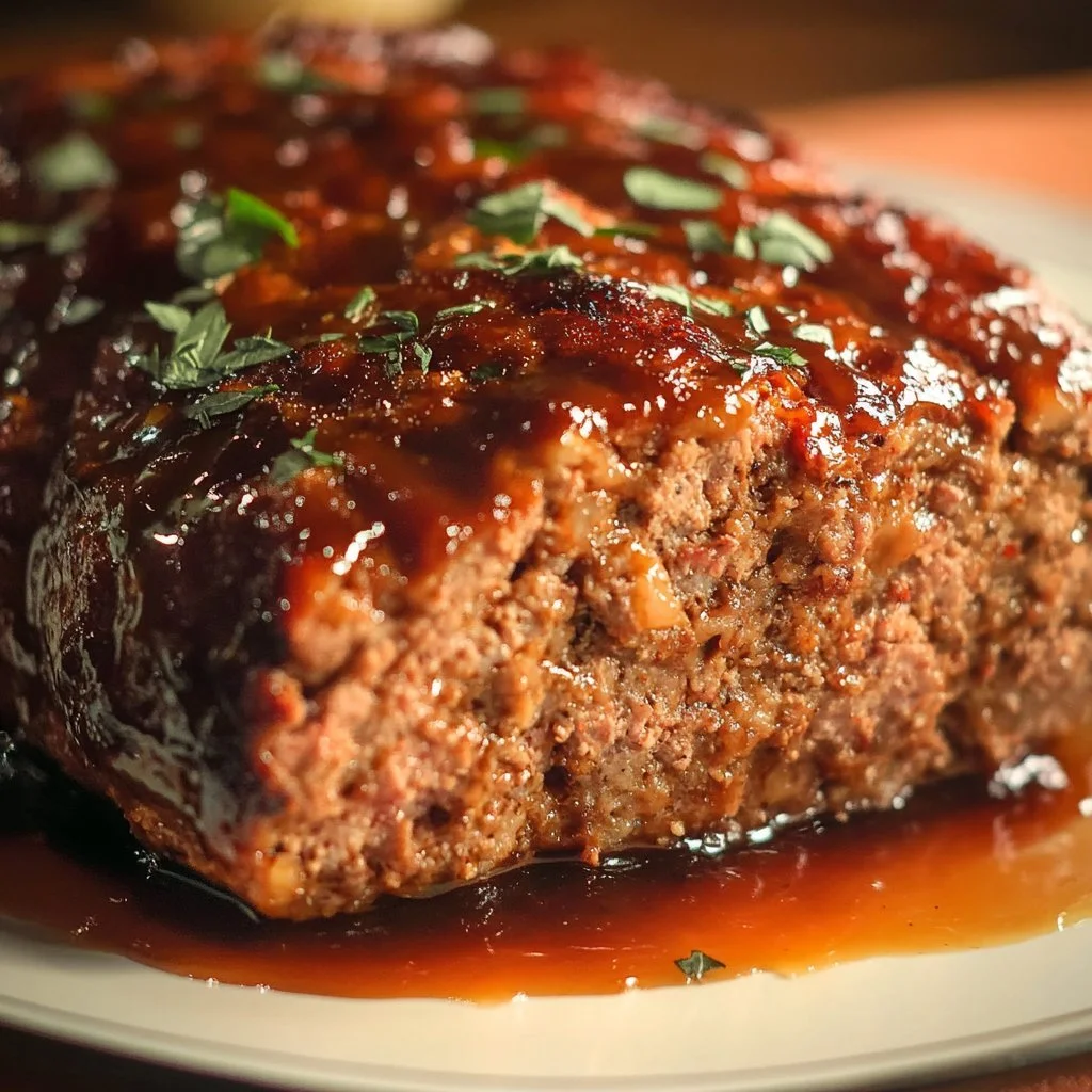 Delicious low carb meatloaf served with herbs and vegetables