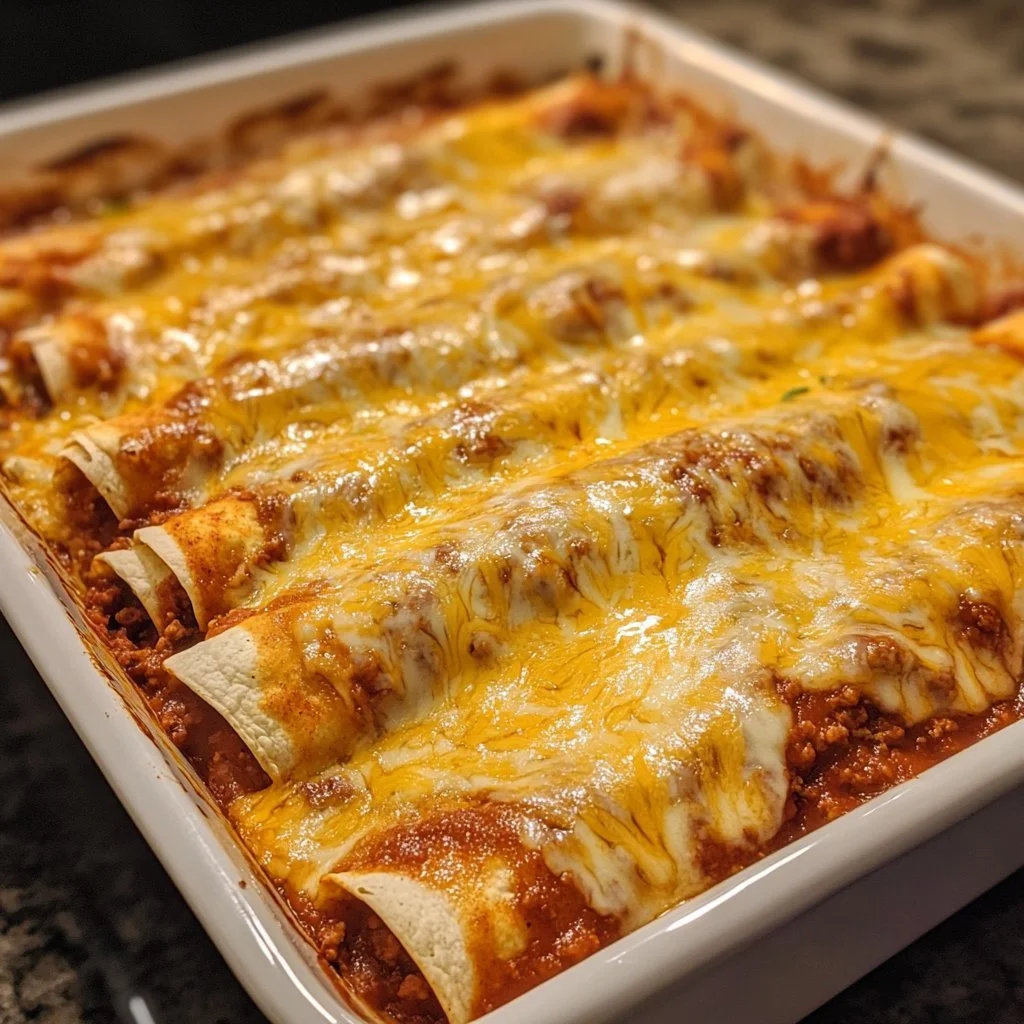 Delicious meaty enchiladas topped with cheese and salsa