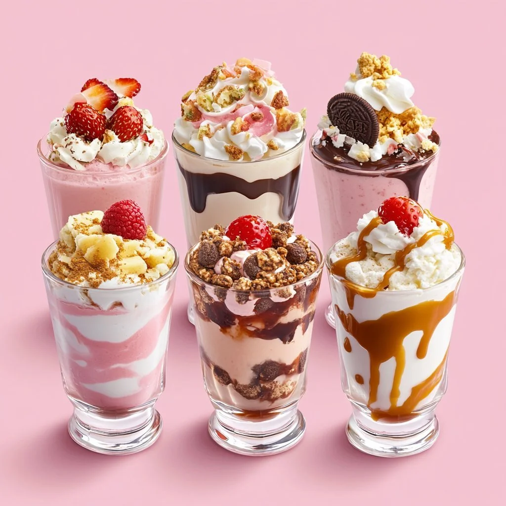 Delicious homemade milkshake in a glass topped with whipped cream and a cherry