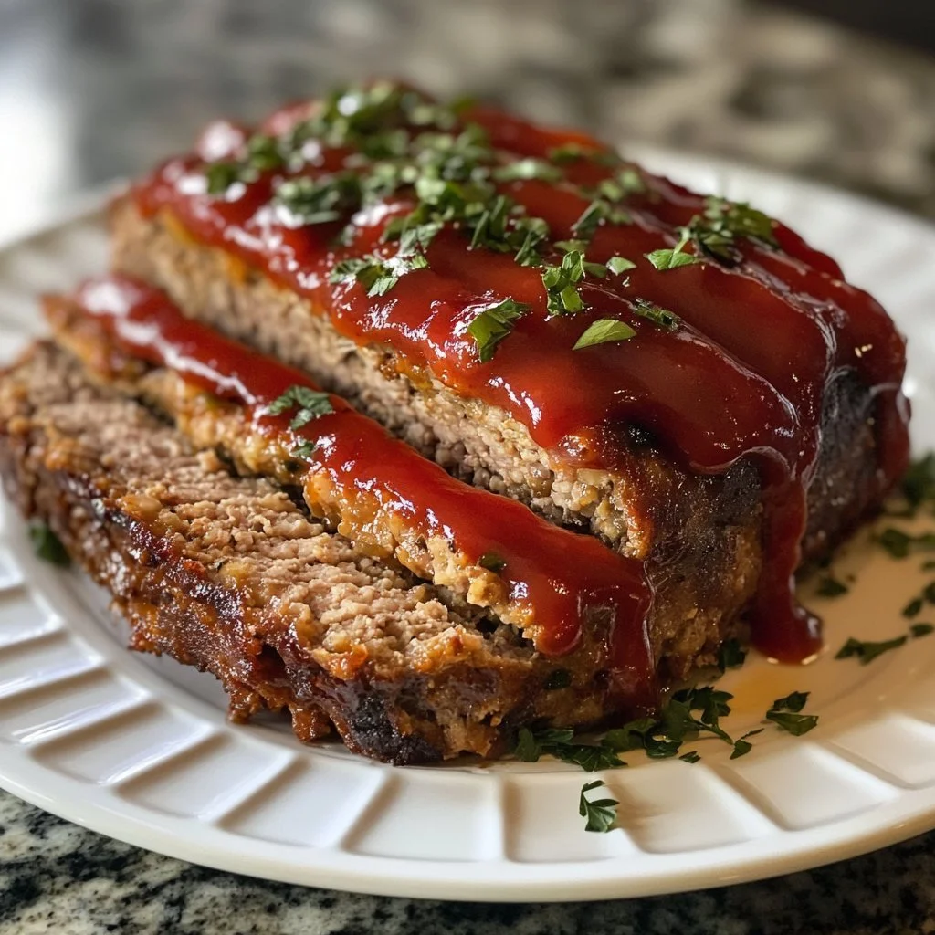 Delicious turkey meatloaf served with vegetables and sauce on a plate