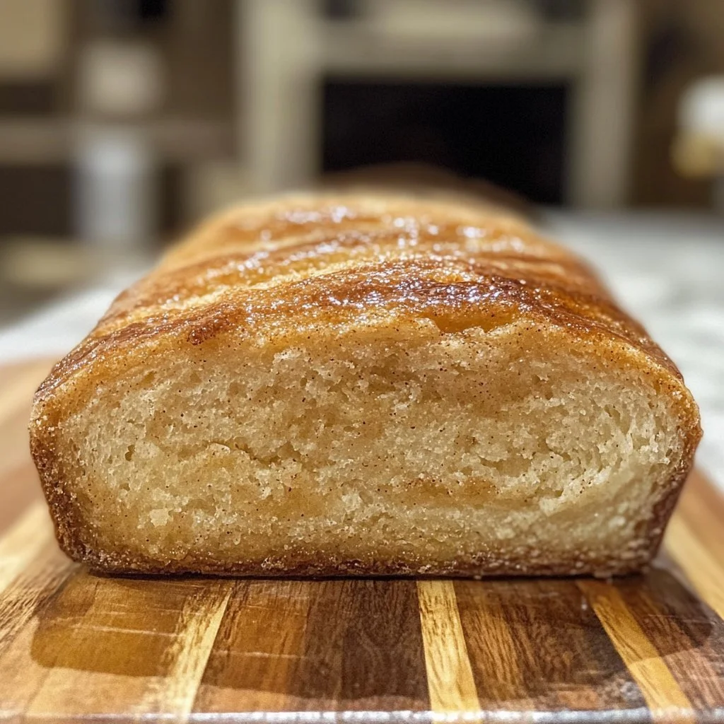 Freshly baked sourdough cinnamon bread loaf with a crispy crust
