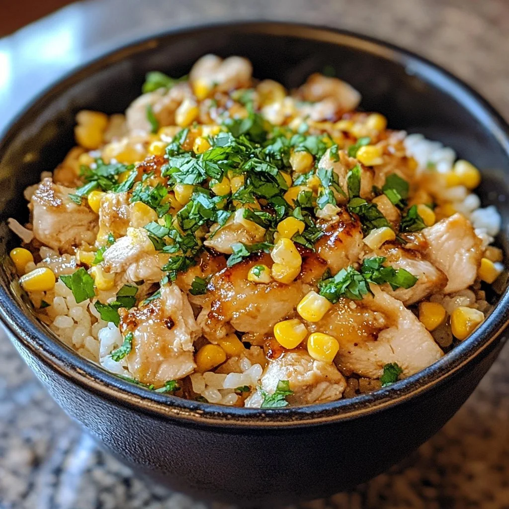 Delicious Street Corn Chicken Rice Bowl filled with fresh ingredients
