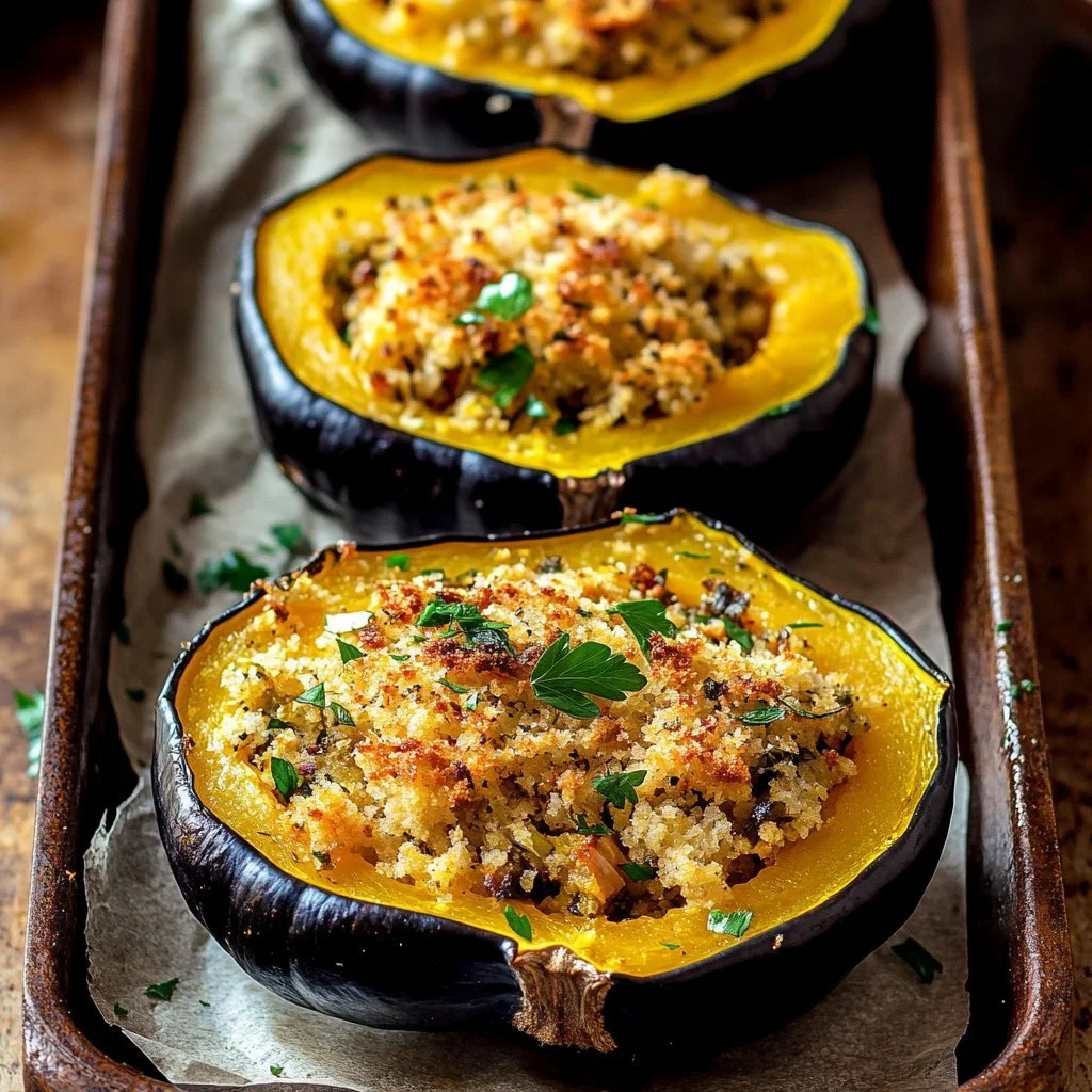 Stuffed baked acorn squash filled with a savory mixture.