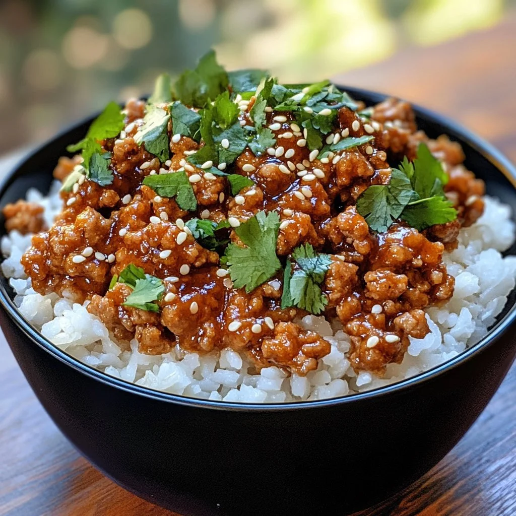 Plate of sweet and savory honey garlic ground turkey with vegetables.