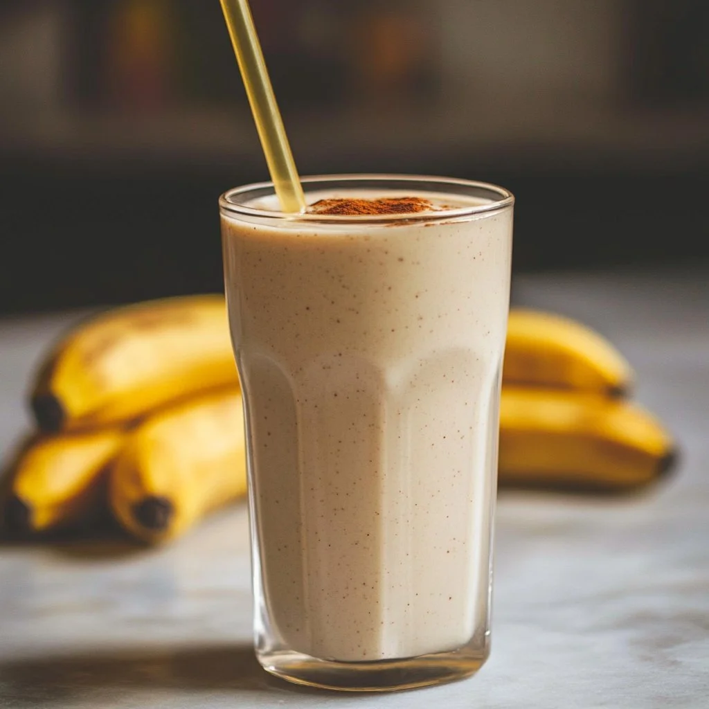 Vanilla Cinnamon Banana Smoothie in a glass with fresh ingredients