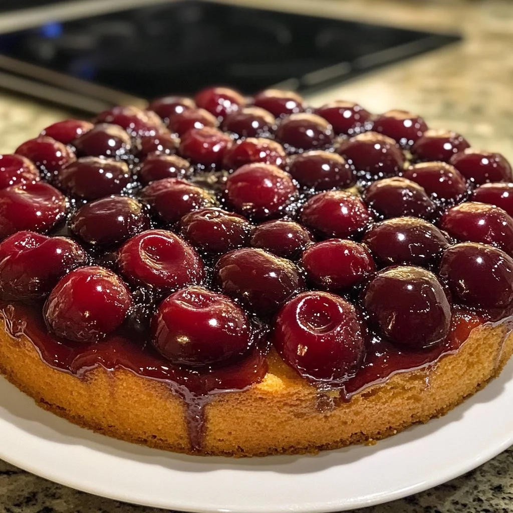 Delicious Washington Cherry Upside-Down Cake topped with fresh cherries