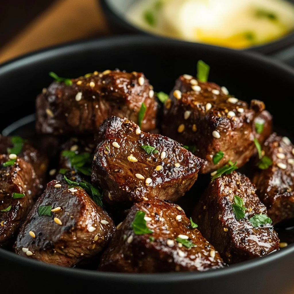 Delicious air fryer venison steak served on a plate with garnish
