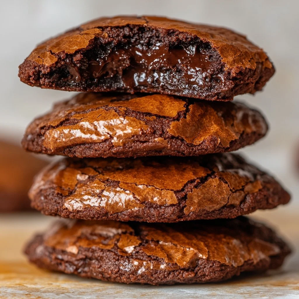 Plate of chewy sourdough brownie cookies with a rich chocolate texture