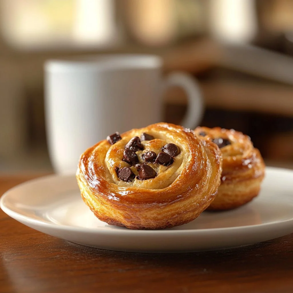 Chocolate chip sourdough cruffins - flaky pastry filled with rich chocolate flavor