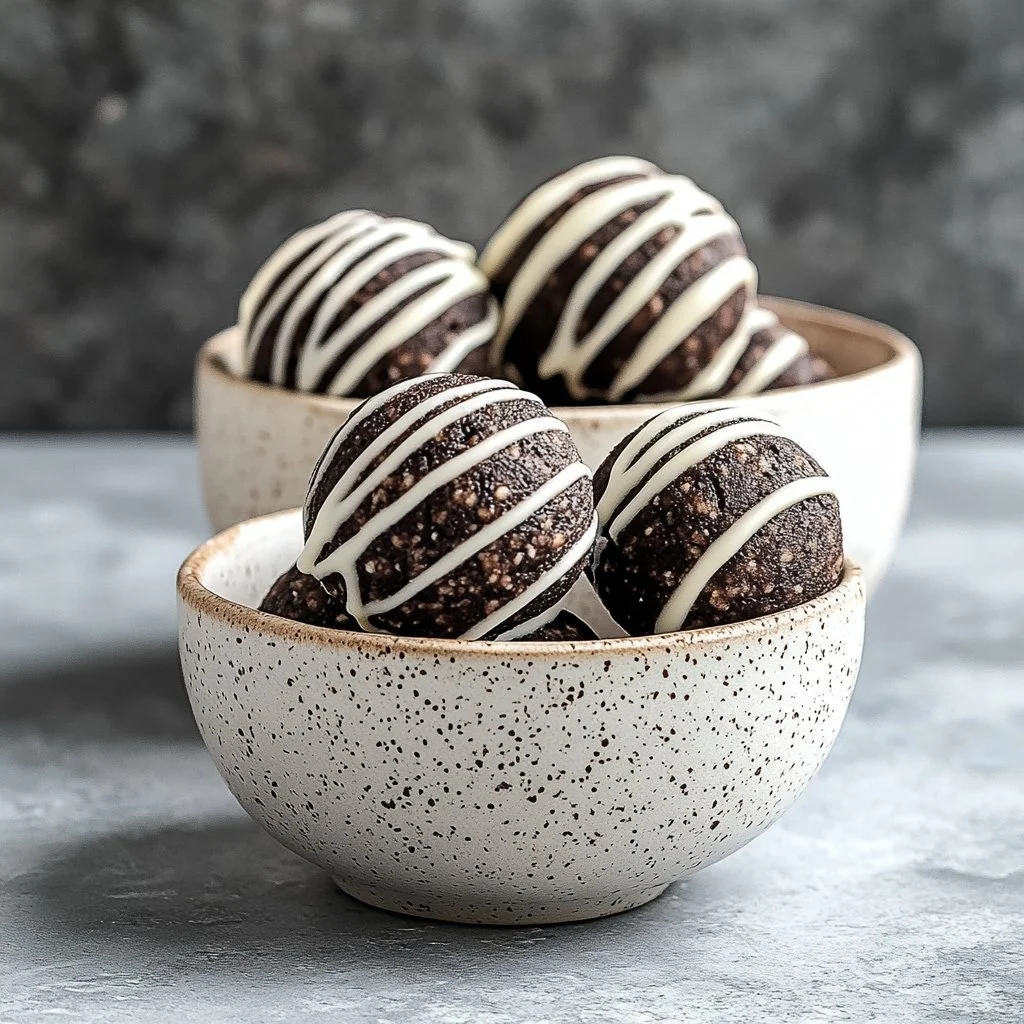 Delicious chocolatey Oreo Protein Balls recipe for a healthy snack.