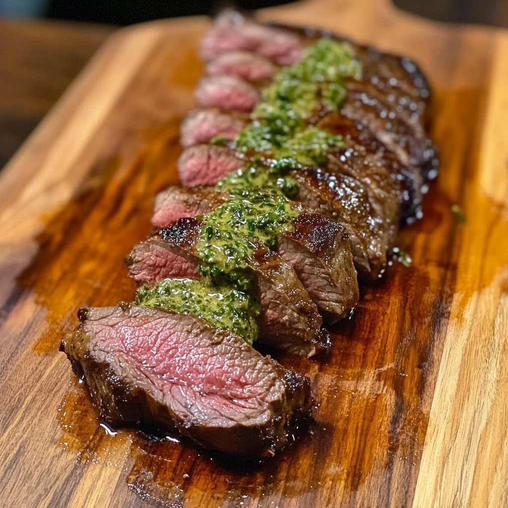 Delicious Cowboy Butter Venison Backstrap plated with herbs and spices.