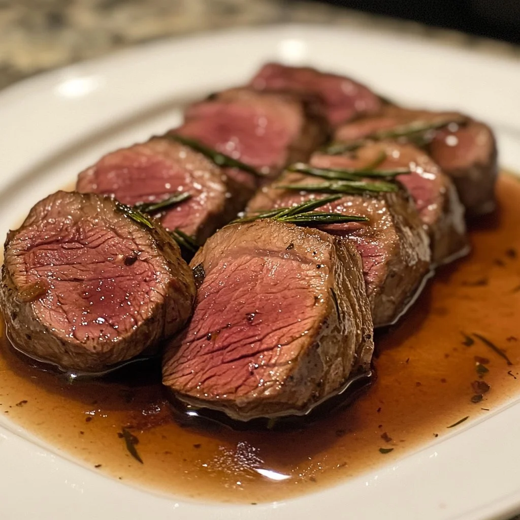 Crock-Pot venison tenderloin served with vegetables on a plate