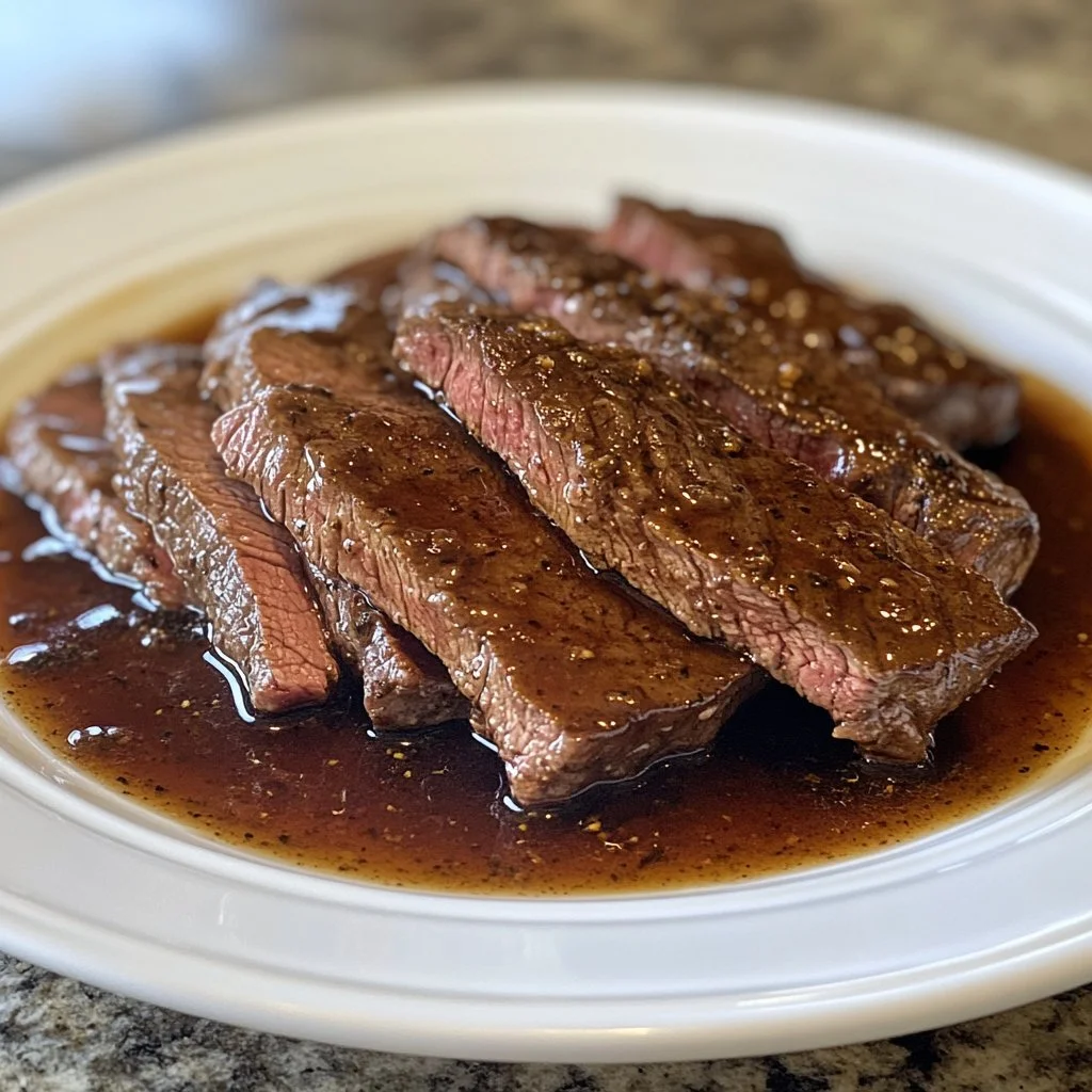 Delicious Crockpot round steak served on a plate with vegetables