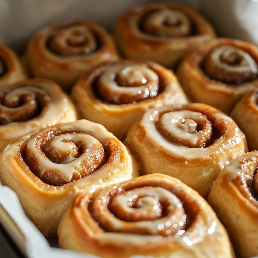 Delicious sourdough discard cinnamon rolls freshly baked and ready to enjoy.