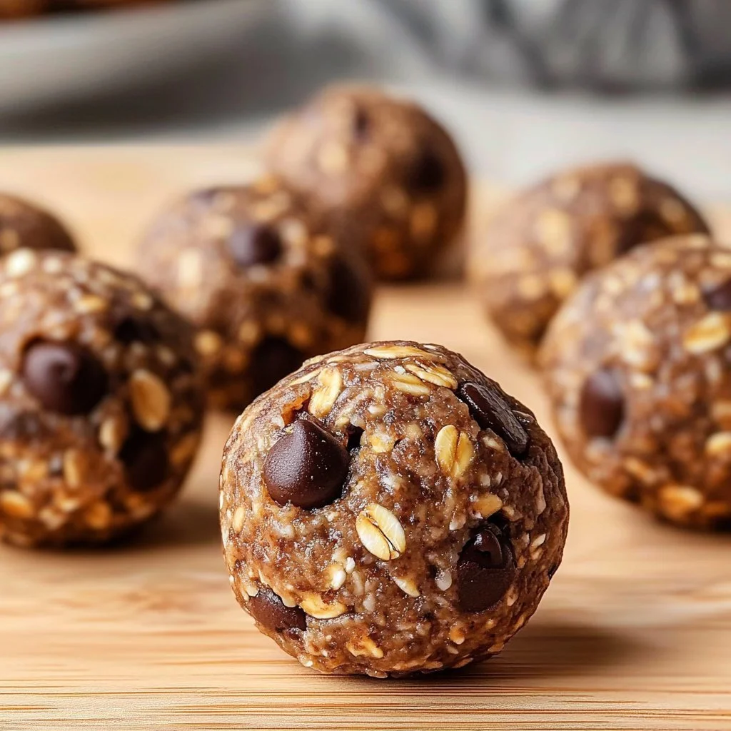 No-bake chocolate peanut butter protein balls on a plate