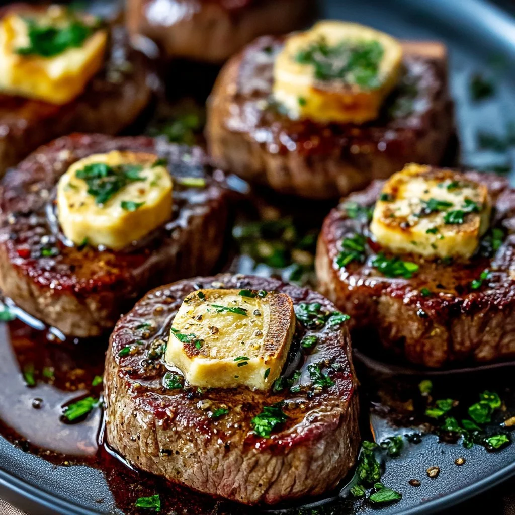 Easy venison steaks with bone marrow butter served on a plate