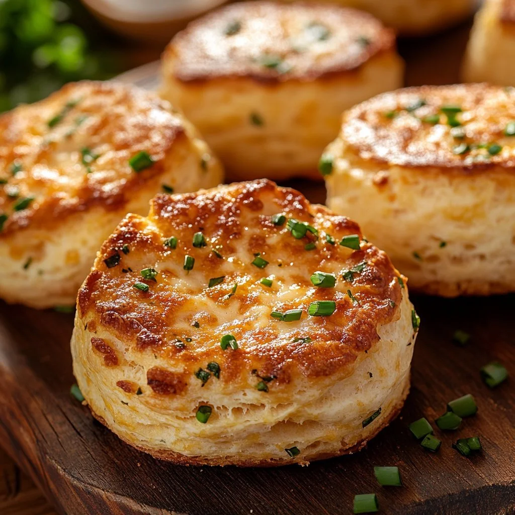 Garlic and herb sourdough biscuits on a rustic wooden table