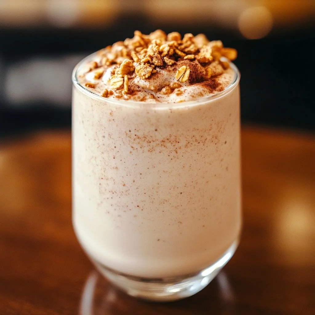 Healthy Cinnamon Roll Protein Shake with creamy texture and cinnamon flavor