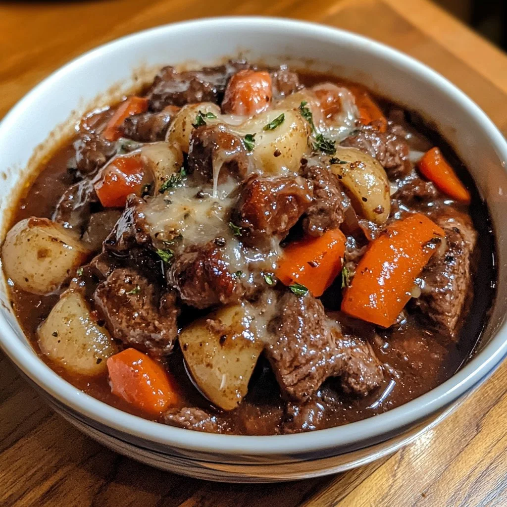 Slow cooker Beef Manhattan served with mashed potatoes and vegetables