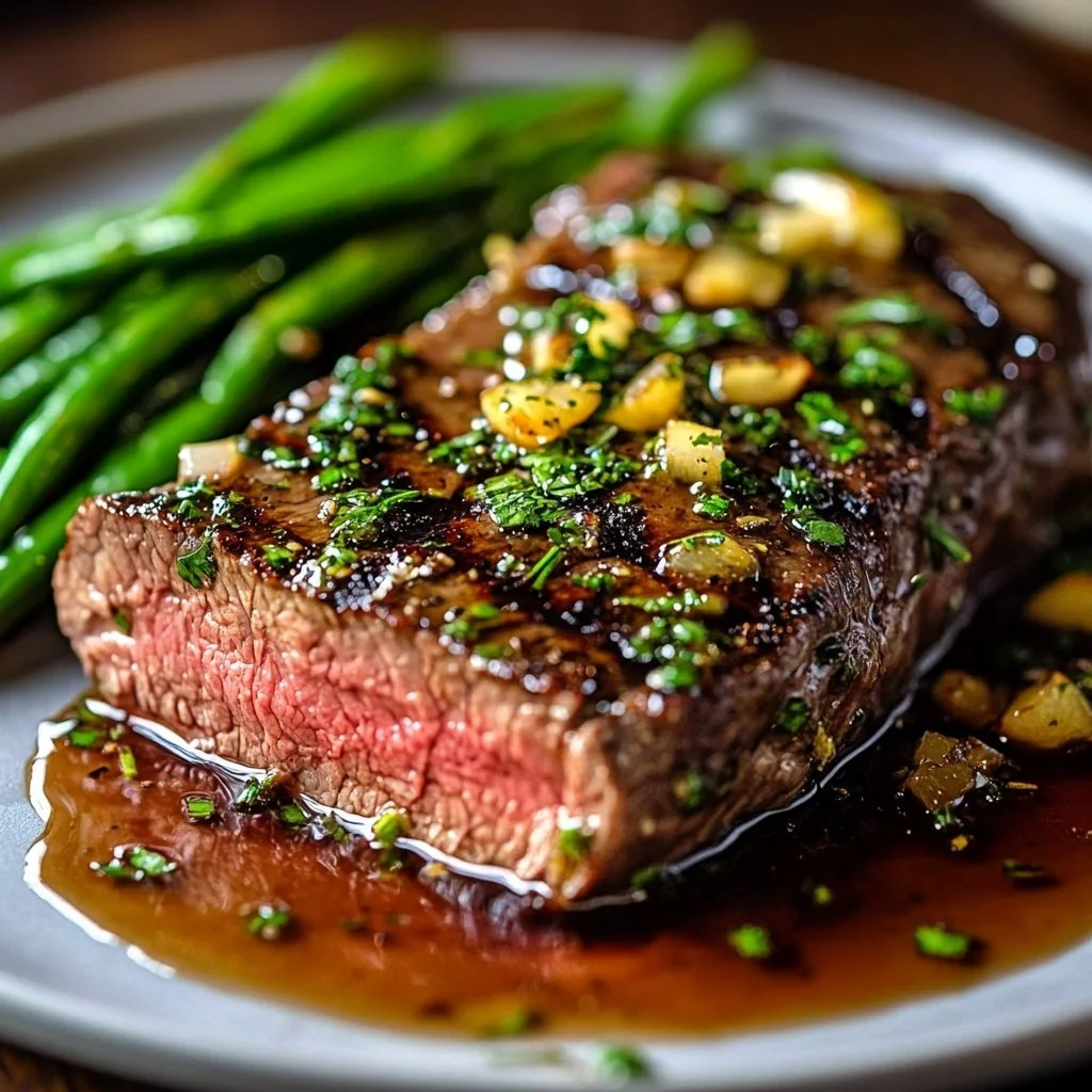 Herb butter beef tenderloin roast garnished with fresh herbs
