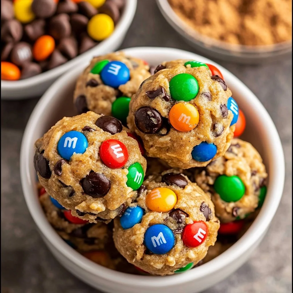 Homemade Monster Cookie Protein Balls with chocolate chips and oats