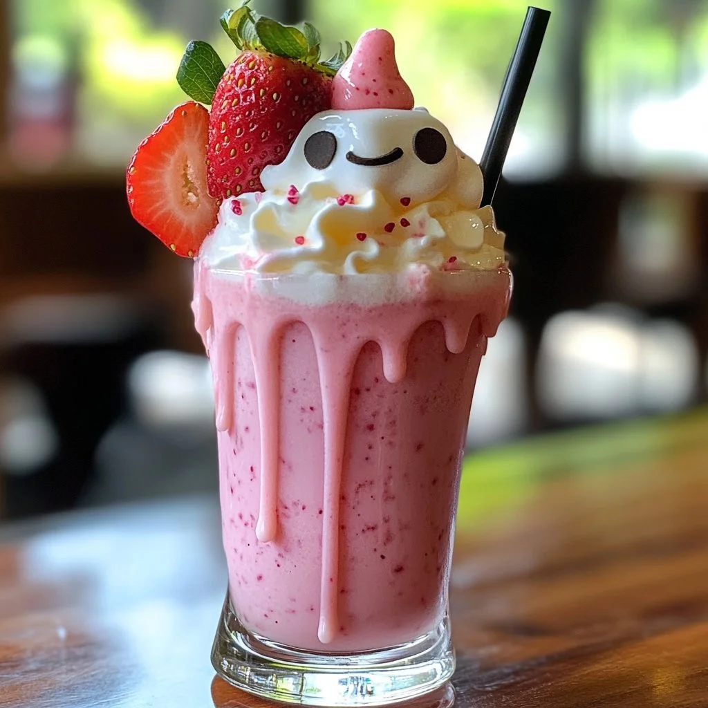 My Melody Strawberry Milkshake - a delicious pink treat made with fresh strawberries.