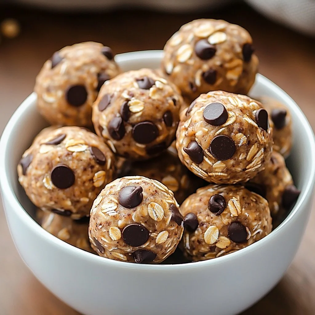No bake oatmeal chocolate chip protein balls ready to eat
