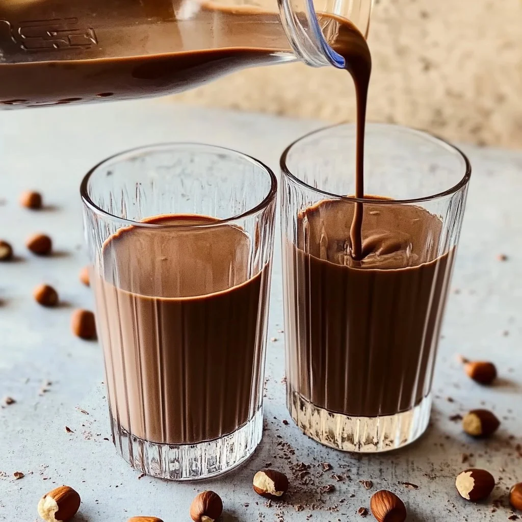 Delicious Nutella milkshake served in a glass, topped with whipped cream.
