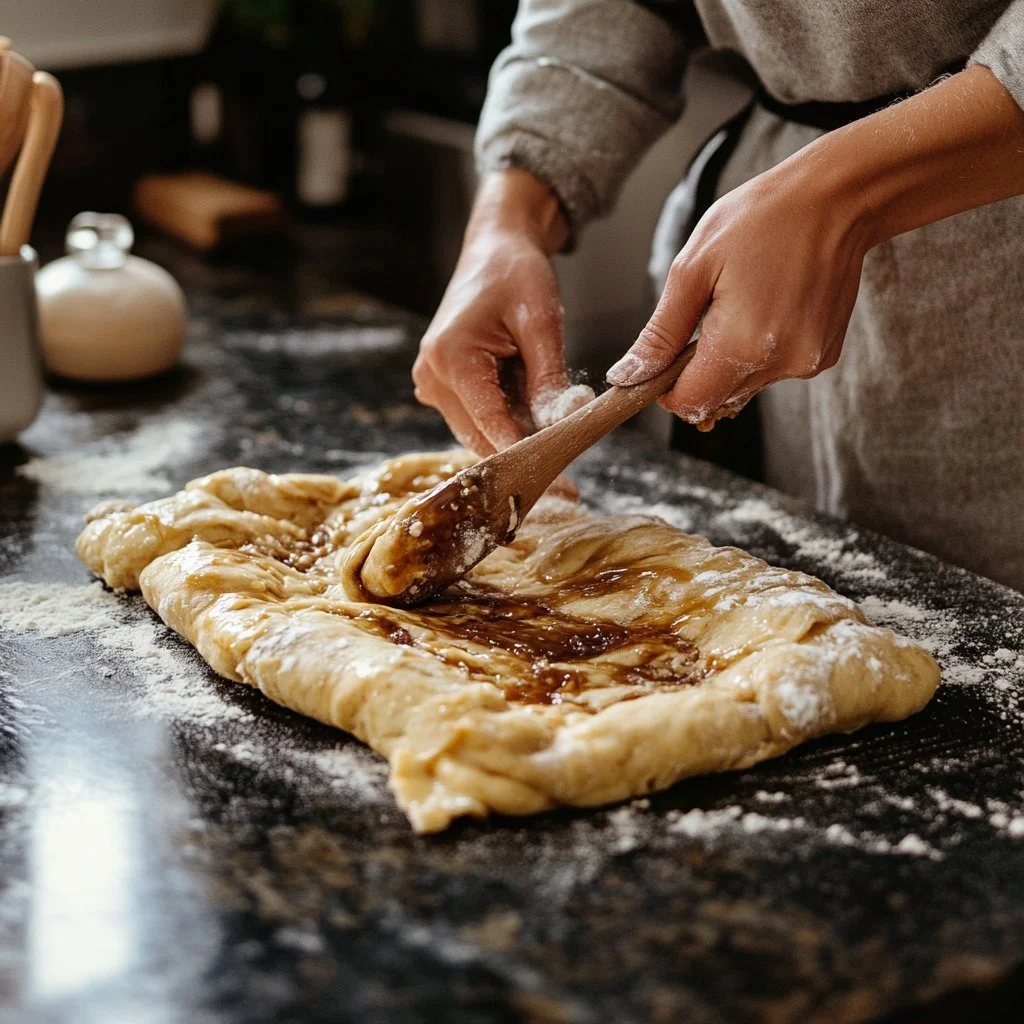 Delicious overnight caramel sourdough cinnamon rolls topped with caramel sauce