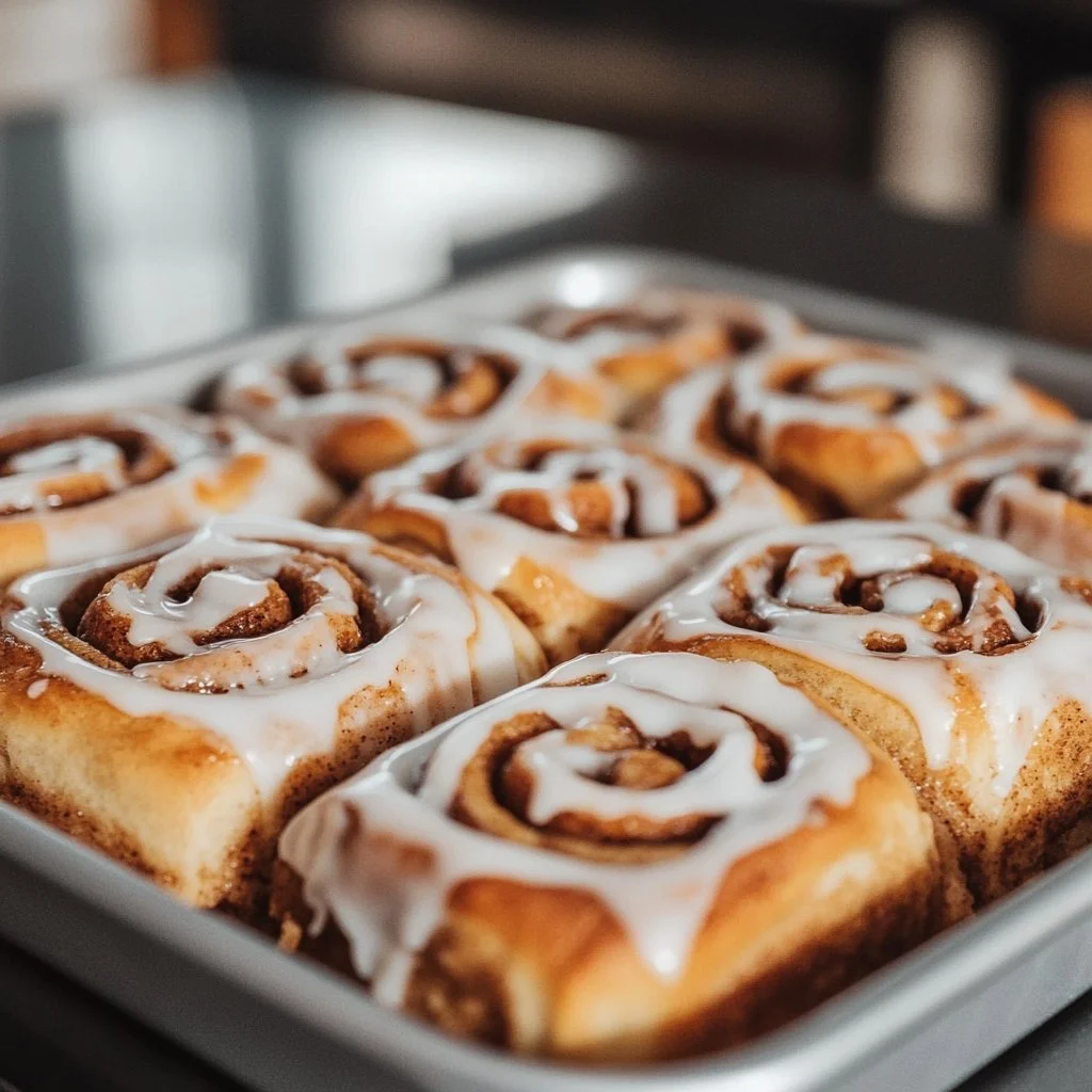 Delicious overnight sourdough cinnamon rolls ready to enjoy for breakfast