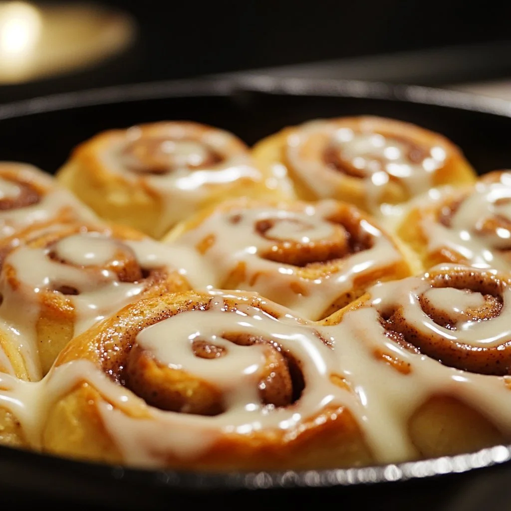 Delicious homemade overnight sourdough cinnamon rolls topped with icing