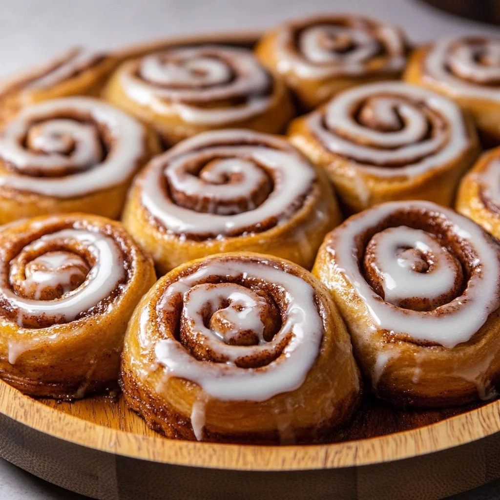 Delicious overnight sourdough cinnamon rolls ready to be served.