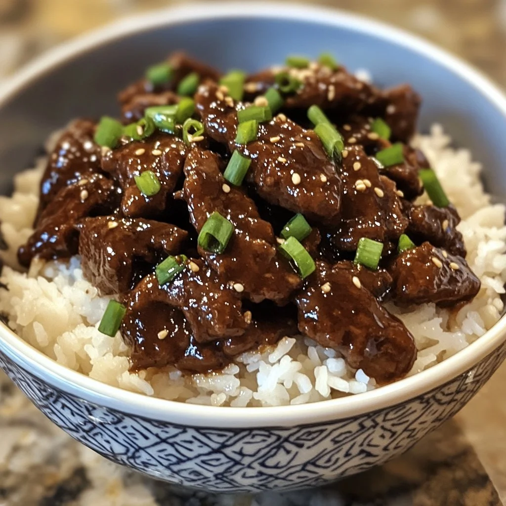 Delicious P.F. Chang's Mongolian Beef served on a plate with vegetables.