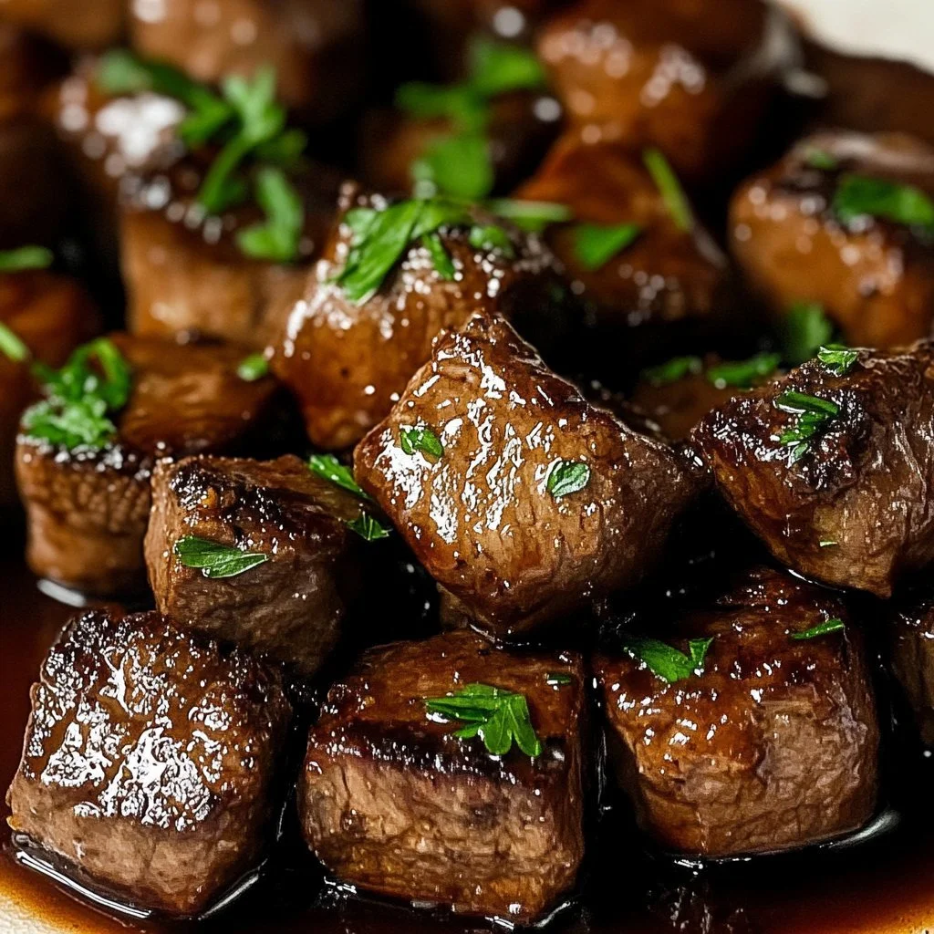 Delicious savory steak bites served in a skillet