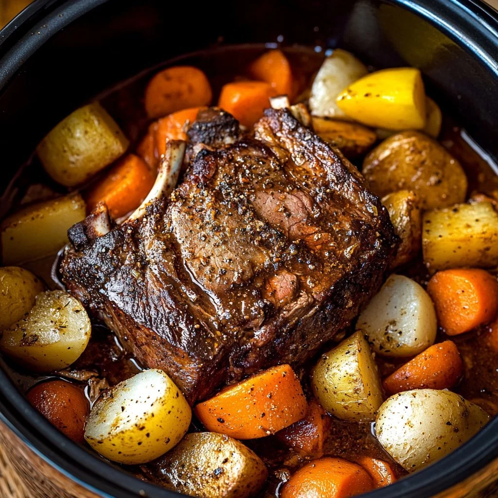 Delicious and tender simple venison pot roast served with vegetables