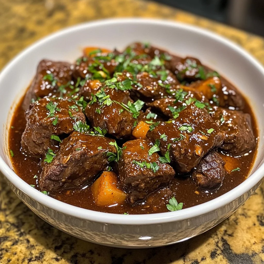 Delicious Slow Cooker Beef Manhattan served with warm bread