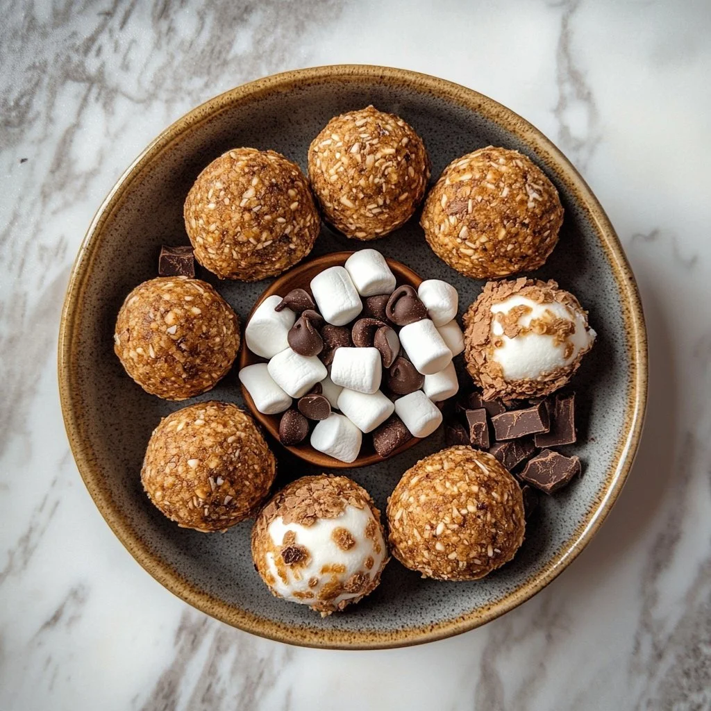 Delicious S'mores Protein Balls made with chocolate, graham crackers, and marshmallows.