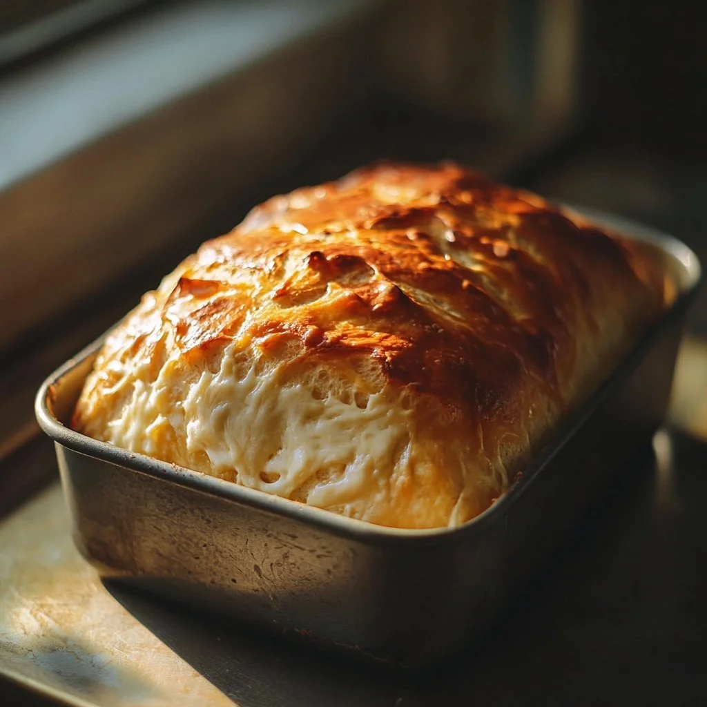 Freshly baked sourdough cheese bread with a golden crust and cheesy interior