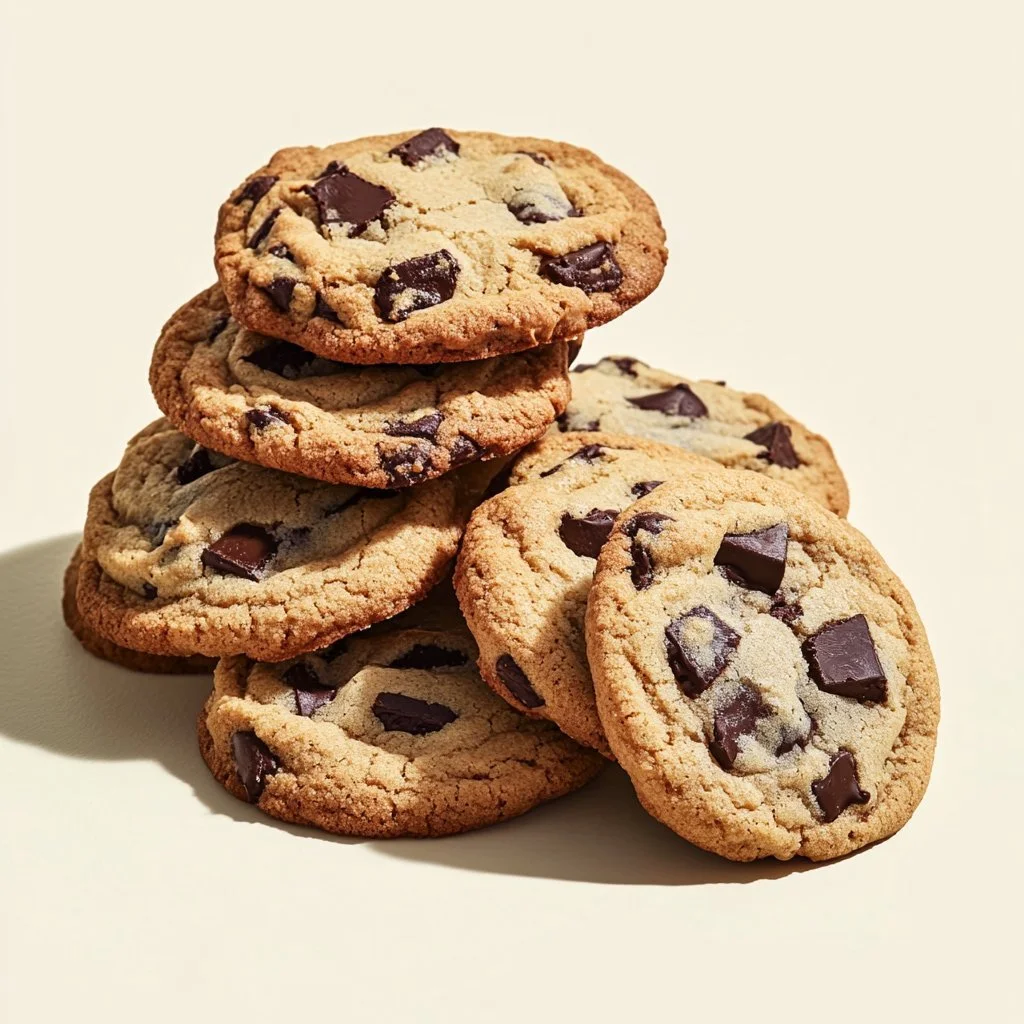 Delicious sourdough chocolate chip cookies with golden brown edges and gooey chocolate chips.