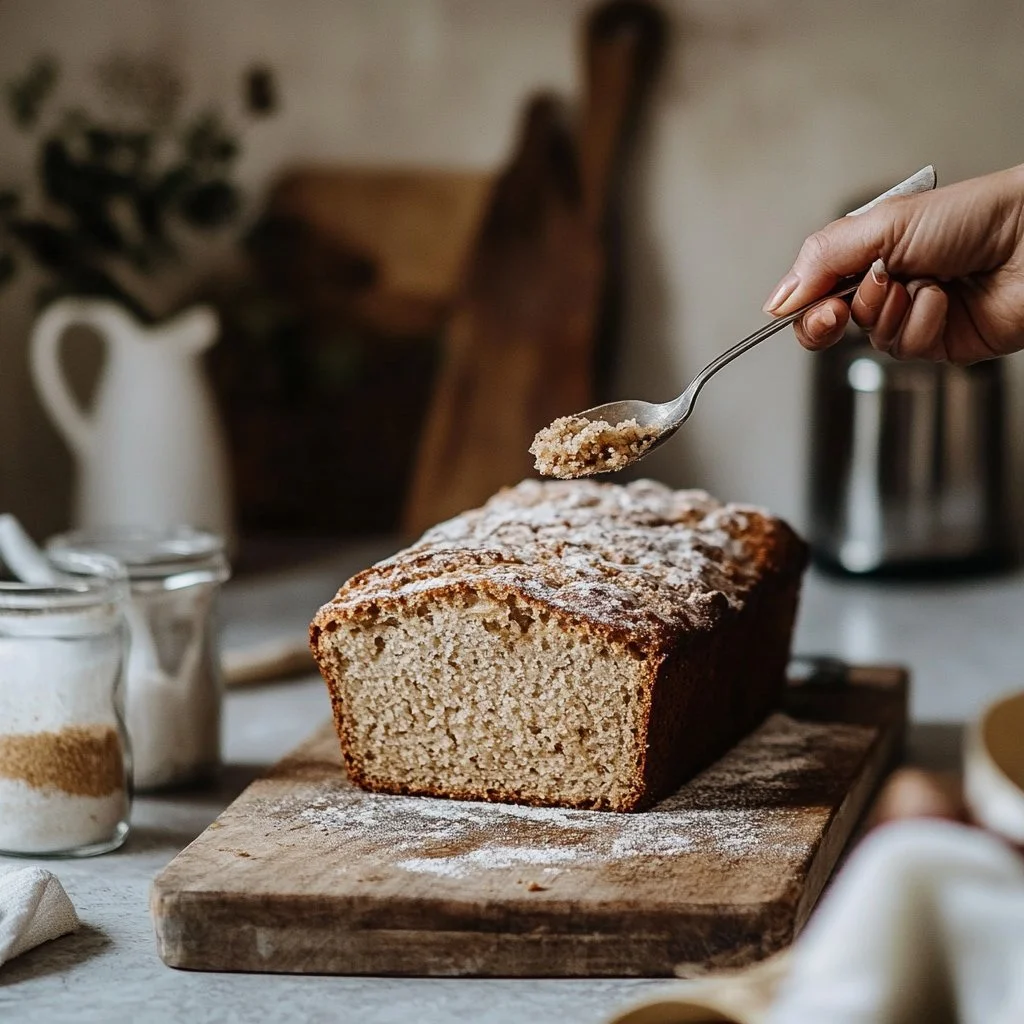 Freshly baked Sourdough Cinnamon Sugar Quick Bread with a golden crust
