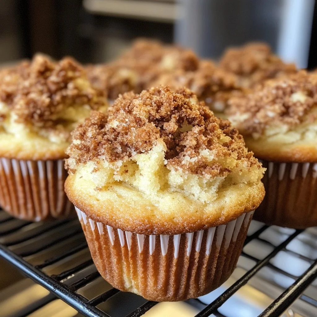Freshly baked sourdough coffee cake muffins on a plate
