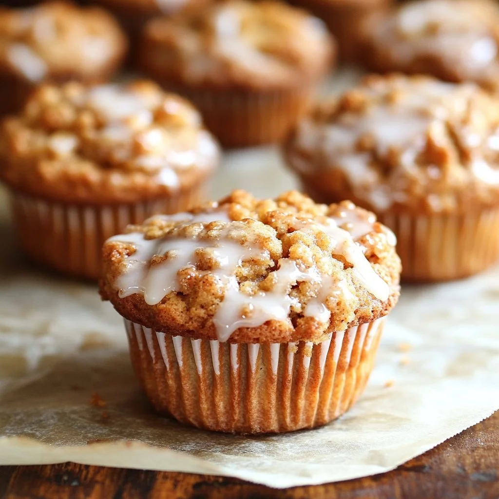 Freshly baked sourdough coffee cake muffins on a rustic wooden table