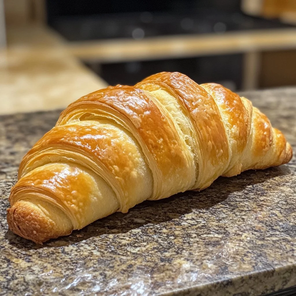 Flaky sourdough croissant bread showcasing its layers and texture