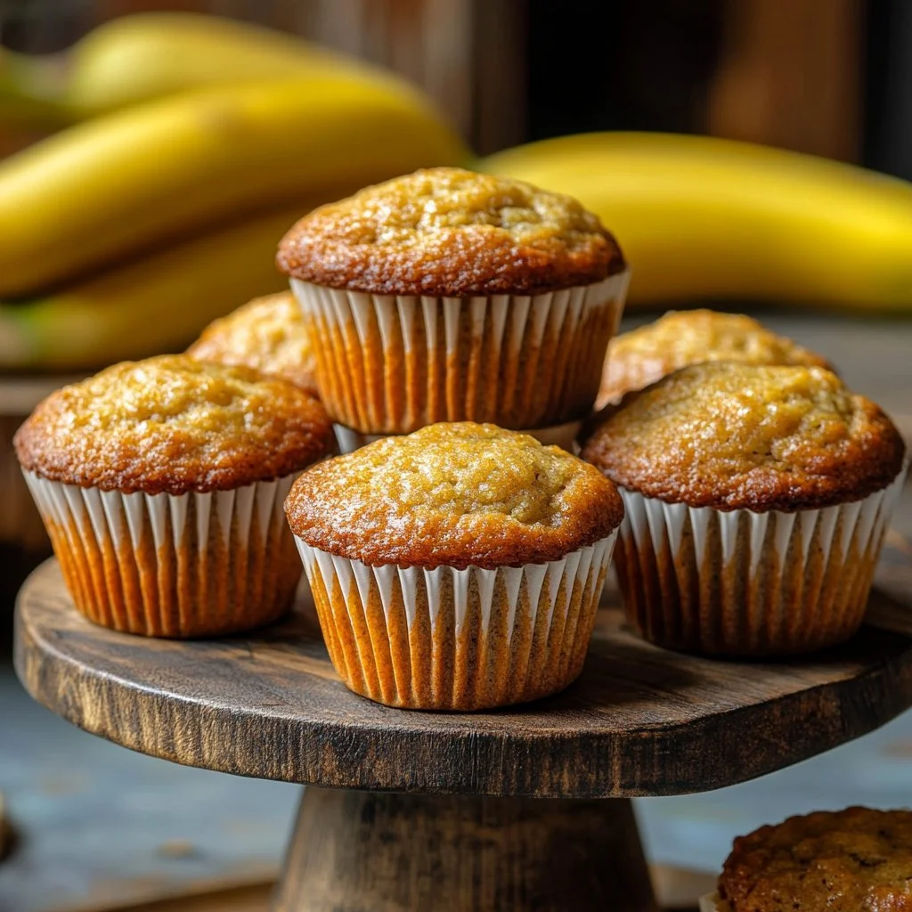 Freshly baked sourdough discard banana muffins on a cooling rack
