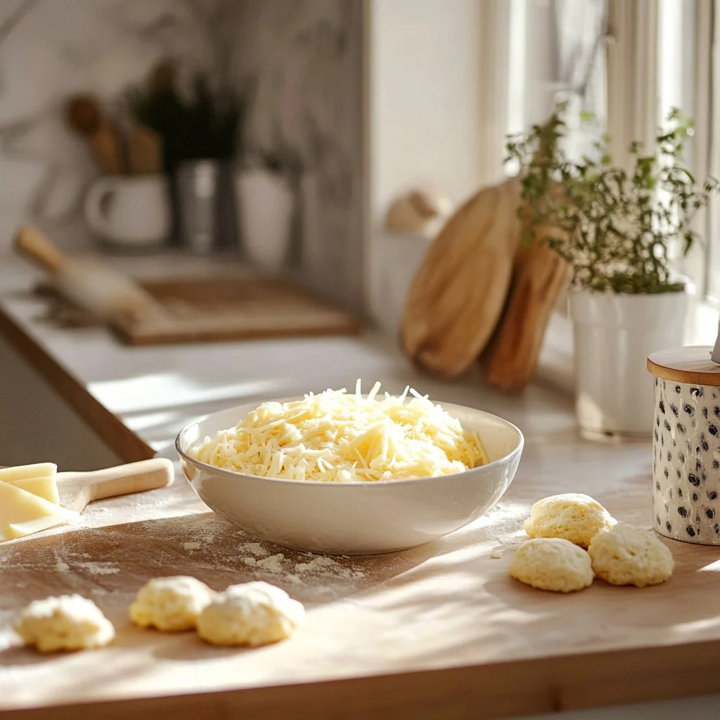 Freshly baked sourdough discard cheddar biscuits on a plate
