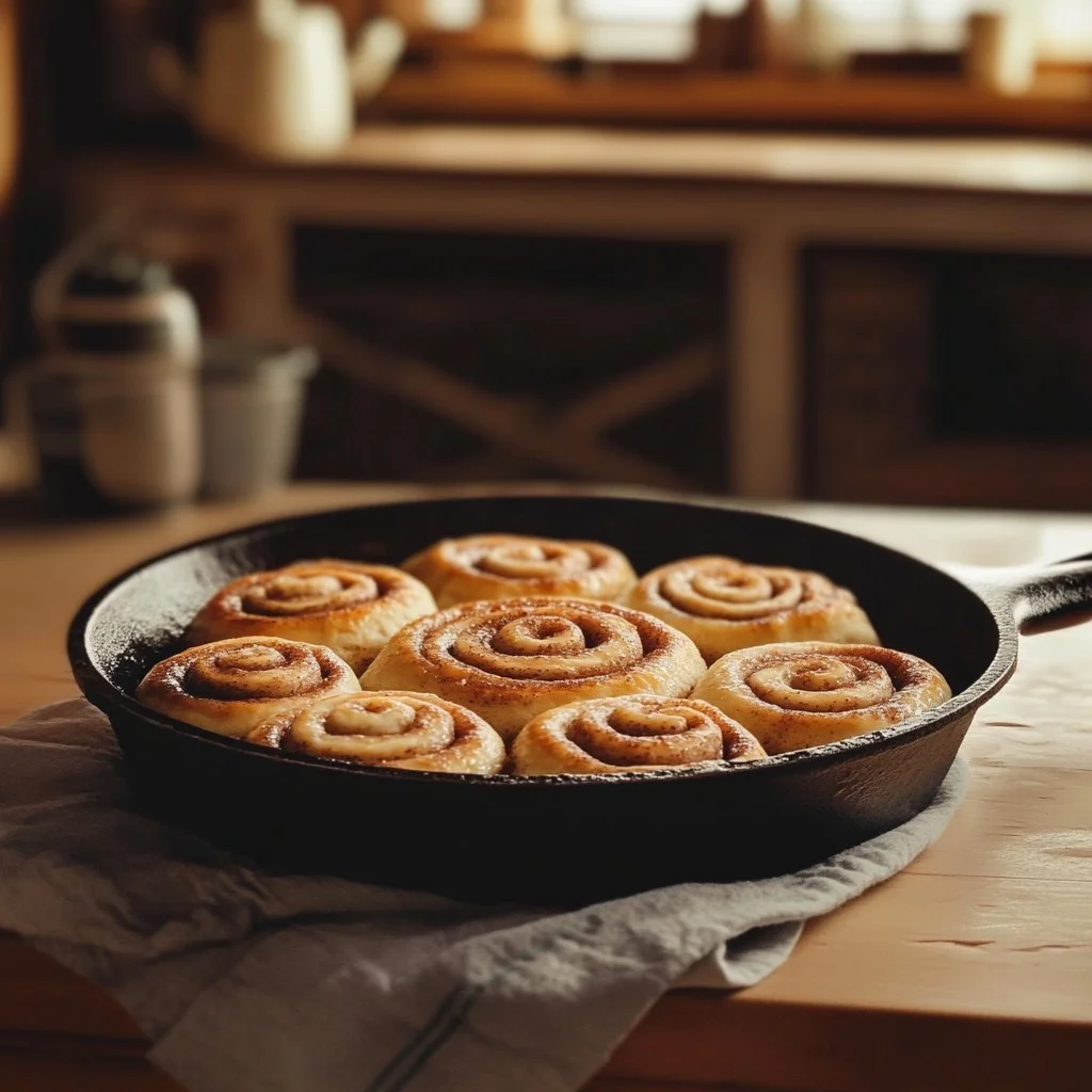 Freshly baked sourdough discard cinnamon rolls with icing